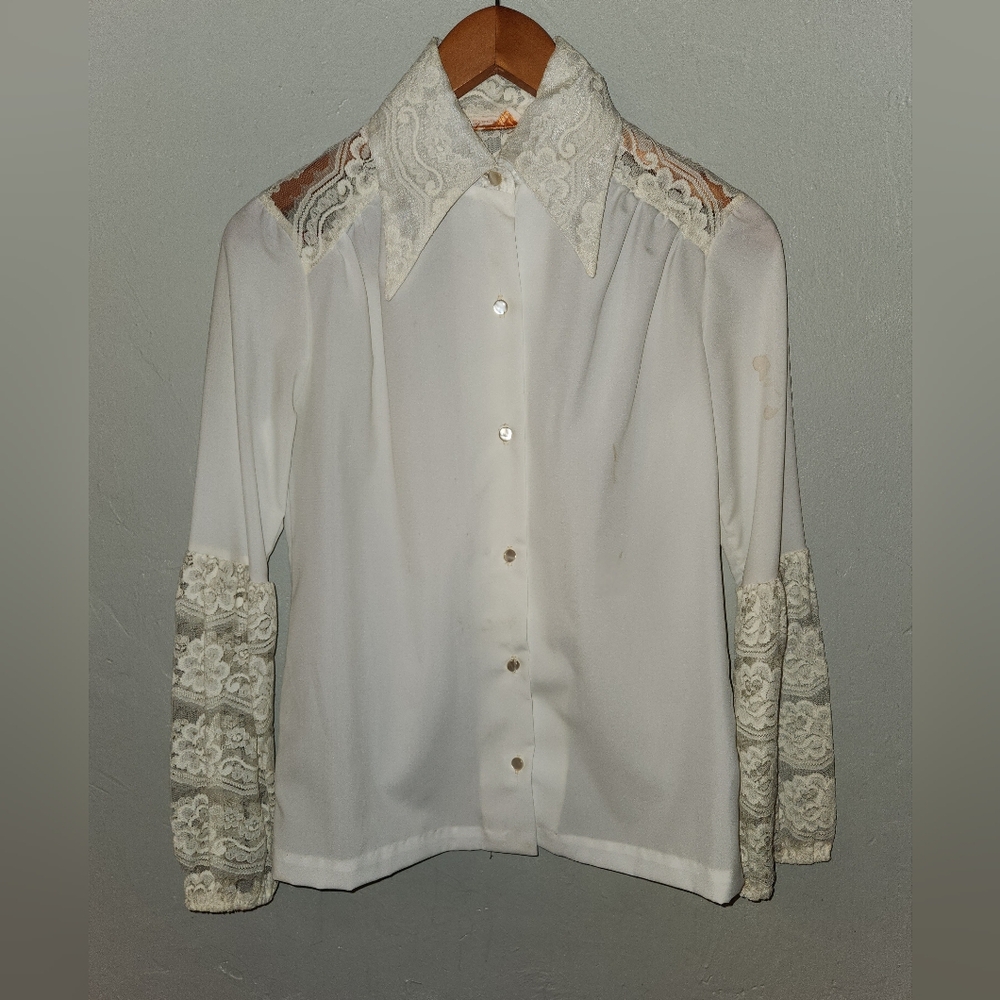 Vintage 1970s White Lace Blouse by Lee Mar Pageant